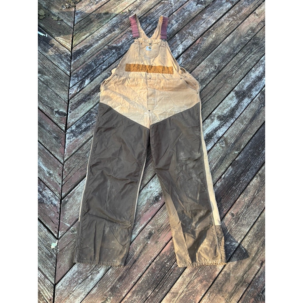 Carhartt Overalls Mens 46x30 BU25 Brown Duck Canvas Bib Brush Guard Workwear